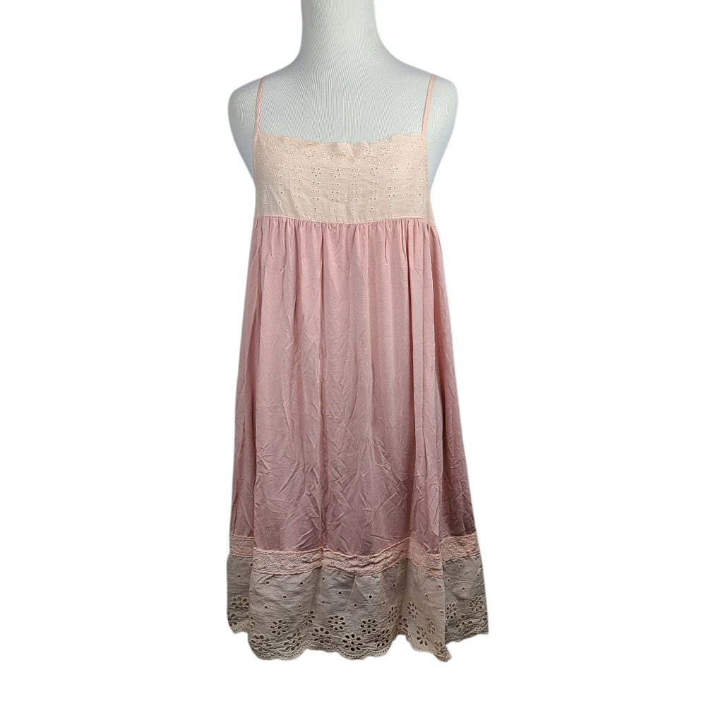 POL Pink Jersey Knit Sleeveless Slip Dress Tunic With Eyelet And Crochet Size M